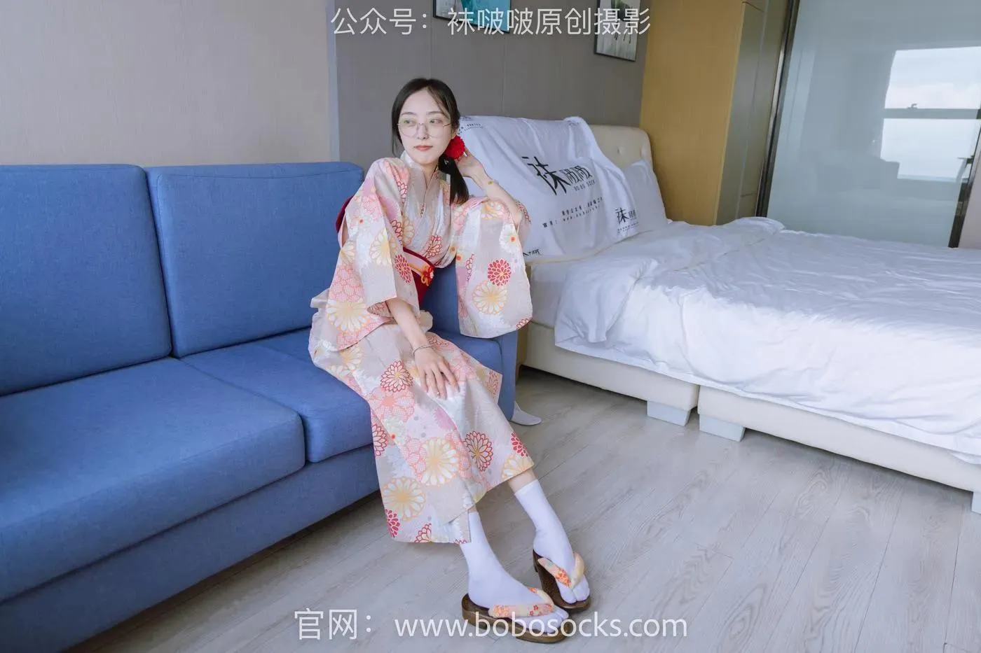 [BoBoSocks袜啵啵]NO.137 稚予-木屐、分指白棉袜、裸足、和风浴衣 [170P]插图5